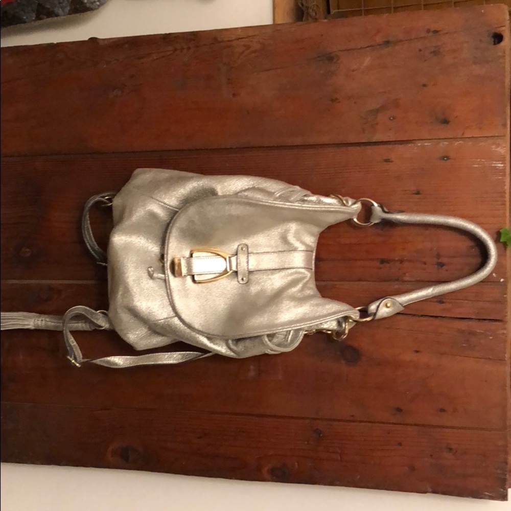 Silver shiny backpack purse